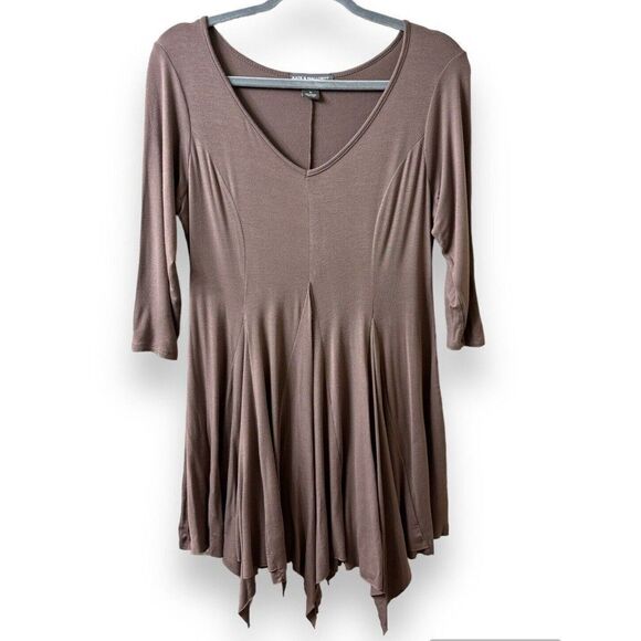 Kate & Mallory Gray/Beige  Pullover Top Sz M Tunic Tear Design Deep V-Neck - Picture 1 of 5